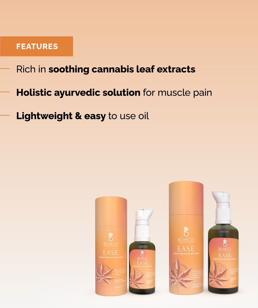 BOHECO's EASE Hemp Seed Oil Features - A Holistic Ayurvedic Solution For Muscle Pain